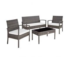 TecTake 403398 Set di Mobili Rattan, Arredamento Giardino, Tavolo Sedie Panca, Esterno Terrazzo Lounge Veranda, Grigio