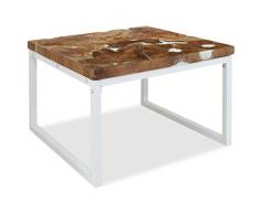 Festnight Tavolino da caffè Rettangolare Moderno in Legno di Teak Resina e Acciaio,Tavolino da Salotto Rettangoalre Industriale,Tavolino Laterale,Tavolino da Giardino 110 x 60 x 40 cm/60 x 60 x 40 cm