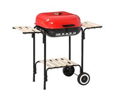 Outsunny BBQ Barbecue Quadrato Grill Griglia Carbone BBQ con 2 Vassoio in Ferro per Giardino Balcone, 98 x 49 x 81 cm