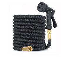 Tubo da Giardino Estensibile 8M/25FT, 8 Funzioni di Spruzzo Tubo Acqua con Pistola a spruzzo dAcqua Connettore in Ottone Multifunzioni Tubo Acqua Irrigazione con Gancio e Borsa per Conservazione
