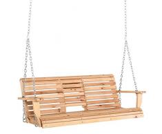 Outsunny Dondolo Sospeso 3 Posti, Dondolo in Legno per Giardino o Terrazzo con Tavolino Pieghevole e Portabicchieri