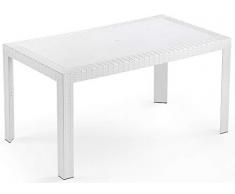 SF SAVINO FILIPPO Tavolo tavolino Rettangolare 140x80 Urano Bianco Simil Rattan in Dura Resina di plastica con Foro per ombrellone per Esterno casa Balcone Bar da Giardino