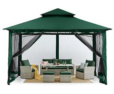 MASTERCANOPY Gazebo esterno 3x3 per patio telaio in acciaio con zanzariera, per cortile, prato e giardino (verde foresta)