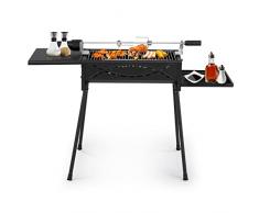 GYMAX Barbecue a Carbonella con Forcella Elettrica, Griglia a Carbonella in Acciaio Inox con Tappetini Antiscivolo, Griglia a Carbonella Portatile per Campeggio, Picnic