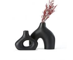 CEMABT Set di 2 vasi in ceramica Nero per decorazione moderna boho nordica, minimalismo, perfetti per soggiorno, matrimonio, cena, tavolo, festa, ufficio e camera da letto