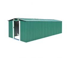 Gecheer Capanno per Attrezzi in Metallo,Capanno da Giardino in Acciaio Zincato,Capanno da Giardino con Porta,Capanno Attrezzi Casetta per Attrezzi da Giardino Verde 257x580x181 cm