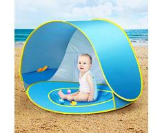 Tenda Spiaggia Bambini, Ceekii Tende per Bambini Pop Up Tenda con Mini Piscina,Tenda per Neonati Pieghevole Portatile Protezione Solare Anti-UV 50, Ideale per Viaggio in Spiaggia