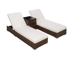 TecTake 2x LETTINO ALLUMINIO POLY RATTAN + TAVOLO SET GIARDINO SDRAIO PRENDISOLE SEDIA + involucro protettivo + 2 federe - disponibile in diversi colori - (Nero/Marrone | No. 401499)