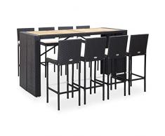 Lechnical Set da Bar da Giardino 9 pz Polyrattan e Legno di Acacia Nero