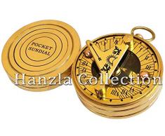 Hanzla Collection - Bussola in Ottone Tascabile con meridiana Vintage e Fuso orario GMT London Lisbon