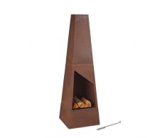 Relaxdays Caminetto da Giardino, Piramidale, Acciaio Corten, con Attizzatoio, Griglia, Stufa, HLP: 149x45x45 cm, Marrone, 1 pz