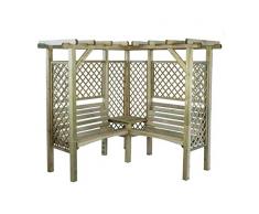 Mio-Giardino Milton - Pergola angolare in Legno 2 panchine e tavolino, Misure Esterne: 1.94m x 1.94m x 1.84m (H) - tralicci sui Lati …