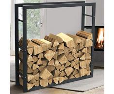 BAKAJI Portalegna Verticale Supporto Scaffale Rettangolare in Metallo Porta Legna da Interno Esterno Legnaia Casa Giardino per Camino Caminetto Stufa Design Moderno (100 x 100 x 25 cm)