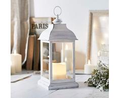 Lights4fun - Lanterna In Plastica Bianca ad Effetto Consumato con Candela LED a Pile