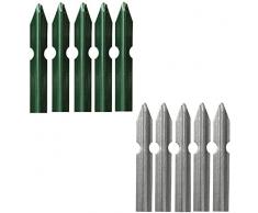 Set 5 Paletti a T per Recinzione in Acciaio Plasticato VERDE o in Acciaio ZINCATO per Sostegno Reti Recinzione Giardino Terreni Aiuole Orti Proprietà (Acciaio Plasticato VERDE, H: 225 CM - 30x30x3 mm)