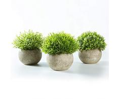 Jobary Set di 3 Piante Erba Verde in Vasi Grigi, Piante Artificiali Finti,Piccole Piante Decorative Finte, Ideali per Casa Ufficio Bagno Cucina o Decorazioni Esterne