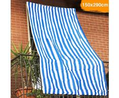BAKAJI Tenda da Sole Telo Parasole a Righe in HDPE Resistente Protezione UV 90% per Balcone e Veranda Dimensione 150 x 290 cm con Anelli di Aggancio (Blu)