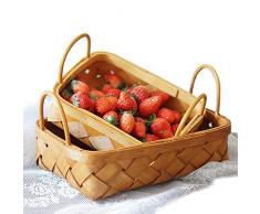 2 Pezzi Cestello Portaoggetti Intrecciato a Mano, Cestino Portaoggetti Quadrato in Rattan,Cestino Portaoggetti per Cucina, Snack Giocattolo Pasticcini Scatola Smistamento Detriti (Grande e Piccola)