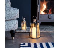 Lights4fun Lanterna a Trapezio Grande in Acciaio con Candela LED a Pile