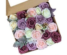 Roqueen Fiori Artificiali Fiori Finti Rosa per DIY Bouquet da Sposa Centrotavola Arrangiamenti Festa Casa Decorazioni (Dainty Dusty Rose)