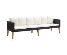 vidaXL Divano da Giardino a 3 Posti con Cuscini Sofà Dormeuse Chaise Longue Poltrona Divanetto Canapè Arredo Salotto Esterno in Polyrattan Nero