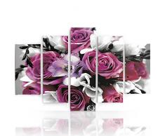 Feeby Frames Quadro multipannello di 5 pannelli, Quadro su tela, Stampa artistica, Canvas Tipo A, 100x200 cm, MAZZO, FIORI, GLAMOUR, ROSA, BIANCHI, NERO