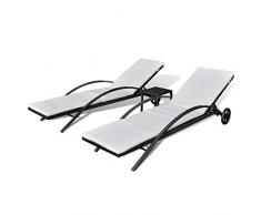 Tidyard Set 2 pz Lettini Prendisole Reclinabili con Ruote e Tavolino in Polyrattan,2 Sedie a Sdraio Reclinabili da Giardino Esterno,Lettino da Sole Recilabile,Lettino da Patio Terrazzo Piscina