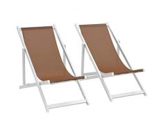 mewmewcat Set di 2 pz Sedia Sdraio Pieghevole in Alluminio,Sdraio da Giardino,Sedie da Spiaggia Pieghevoli 2 pz Alluminio e Textilene Marrone