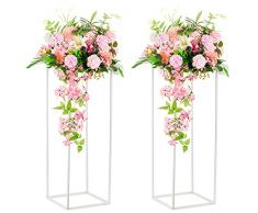 Nuptio 2 Pezzi Vasi Bianchi per Tavoli Centrotavola Matrimoni, Portafiori Colonna Vaso Terra Metallo, Vaso per Fiori Geometrico Alto 80cm, Espositore per Fiori Rettangolare Decorazioni Feste Nozze