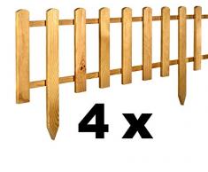 Floranica® Recinzione da Giardino in Legno Vampiro | 4pz | 104cm | Altezza 40cm | Naturale | Pino impregnato | Staccionata per aiuole, Giardino derbe, orti, Bordi di sentieri, percorsi per Animali
