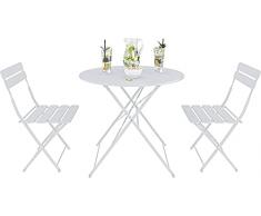 Set Bistrot Tavolino Pieghevole Con 2 Sedie Salvaspazio Salotto In Acciaio Salottino Per Giardino Balcone Patio Esterno Piscina Veranda Terrazzo Arredo Design Industrial Retro (Bianco)