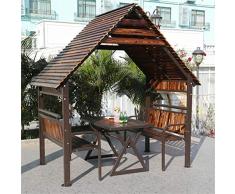 HJDSUDU Gazebo in Legno Massello, Gazebo Hardtop per Esterni con Tenda Laterale e Tavolo + Sedia Pergola Retrattile per Esterni Padiglione in Legno anticorrosione per Prato e Giardino