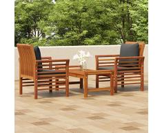 Tidyard 3 pz Set,Divani da Giardino,in Legno di Acacia,con Cuscini,Salotto da Giardino,Salotto da Esterno,Set Mobili da Giardino,Set Tavolo e 2 Poltrone da Giardino per Esterno in Legno