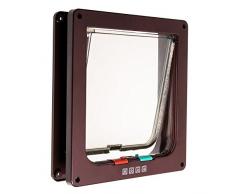 JZK® 19.5 * 17cm gattaiola Porta Gatto Cano, 4 funzioni: vietare Entrare e Uscire, consentire Entrare e Uscire, Entrare Solo, Uscire Solo, Marrone, Taglia Grande L