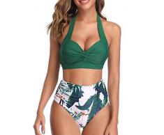 Tuopuda Costume da Bagno Donna Due Pezzi Triangolo Brasiliana Bikini Set Sexy Halter Regolabile Costumi da Piscina Mare Push Up Imbottito Reggiseno Spiaggia con Slip Vita Alta, Verde, 40