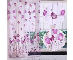 Tulipani colorati Stampa floreale Tulle Voile Tende Sheer Drappo Balcone Porta divisori Sciarpe Mantovane Pastorale Finestra Decorativa 100 * 200 cm(Rosa)