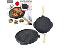 Euronovità EN-28808 Padella Griglia Doppia Faccia, Alluminio Pressofuso, Nero, 36x36x3 cm