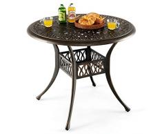 COSTWAY Tavolo da Pranzo Rotondo da 90 cm, Tavolo da Esterno in Alluminio con Foro per Ombrellone da 5 cm Struttura Resistente Piedini Regolabili, Tavolo Rotondo da Giardino Esterno, 90 x 74 cm