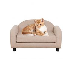 通用 Divano per cani con struttura in legno per animali domestici con tessuto di lino/divano e sedia per cani di media taglia (beige)