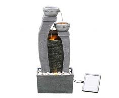 Teamson Home Fontana DAcqua a Energia Solare con Luci per Esterni e Giardino, Fontana a Cascata, Decorazione a Cascata Interni Grigio Ardesia e Batteria di Riserva