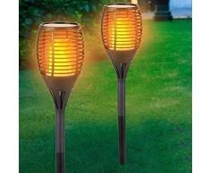 Set 2 Lampade Giardino Effetto Fuoco Altezza 59 cm a Ricarica Solare Fiaccola Torcia Luce 30 LED per Vialetti e Siepi