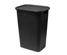 Multistore 2002 - Cesto per la biancheria, effetto rattan, 65 litri, colore: nero
