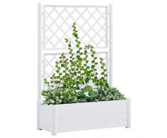 Tidyard Letto Rialzato,Fioriera,da Giardino,Grigliato,con Traliccio,Graticcio,Irrigazione,in Polipropilene,Bianco,100x43x142 cm,Fioriera Grigliato con Traliccio,Fioriera da Giardino Terrazzo Balcone