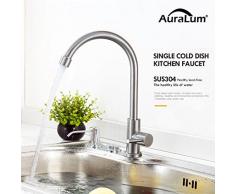 Auralum Miscelatore Cucina Rubinetto Canna Alta Lavello Monocomando Acciaio Inox Miscelatori, Solo per Acqua Fredda