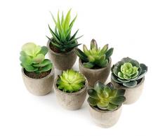 GoMaihe 6 Pezzi di Piante Artificiali Succulente in Vaso, 6 x 8cm Finte Piante Fiori Finti Artificiali con Vasi Grigi, Piante Artificiali da Interno e Esterno, Piante Grasse per Casa Decorazioni