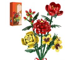 DASIAUTOEM Mazzo Fiori Mattoncini, Regalo Maestre Fine Anno, Fiori Artificiali Bouquet, Floreale Fatta a Mano, Giocattoli da Costruzione Originale Regalo per Donne Bambini Mamma, Compleanno