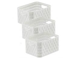 Rotho Country Set di 3 Scatole di Stoccaggio in Rattan-Look, Plastica (PP) senza BPA, Bianco, 3 x A6/2 L, 18.3 x 13.7 x 9.8 cm