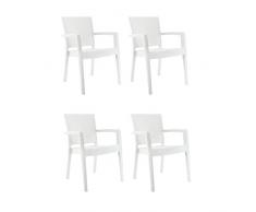 Mediawave Store - Set Sedie da Giardino, NARCISO in Resina, Effetto Rattan, Sedia con Braccioli, da Esterno, Impilabile, Arredo Giardino, Sedie Resistenti, Terrazzo, Esterni (4, Bianco)