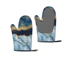 Guanti da forno isolati e antiscottatura in silicone misto blu marmo, guanti da cucina impermeabili e antiscivolo, guanti da barbecue