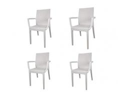 Sedia Dafne, in Resina, Simil Rattan, Poltrona con Braccioli, Vari Colori, Esterno, Giardino, Alta qualità, Impilabile (4, Bianco)